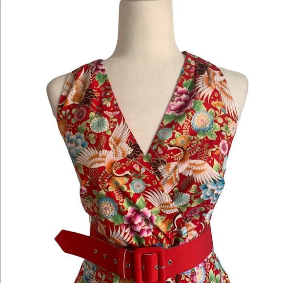 NEW Unique Vintage Red  Floral Halter Dress | Size M - Picture 5 of 16